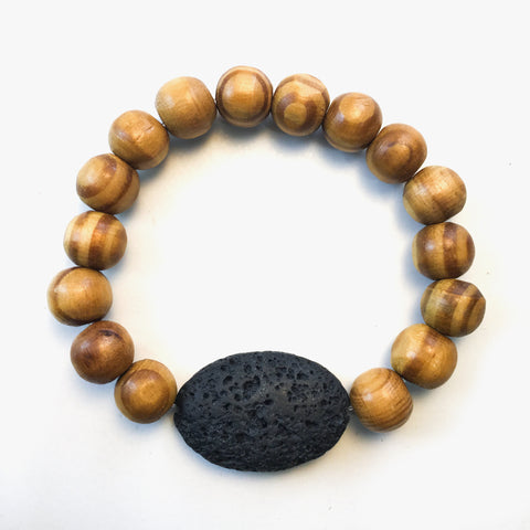 Wood with Oval Lava Diffuser Bracelet