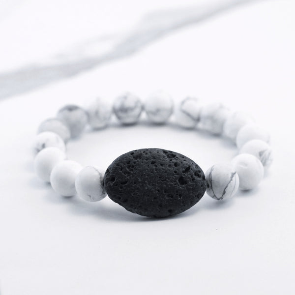 White Howlite and Oval Lava Diffuser Bracelet