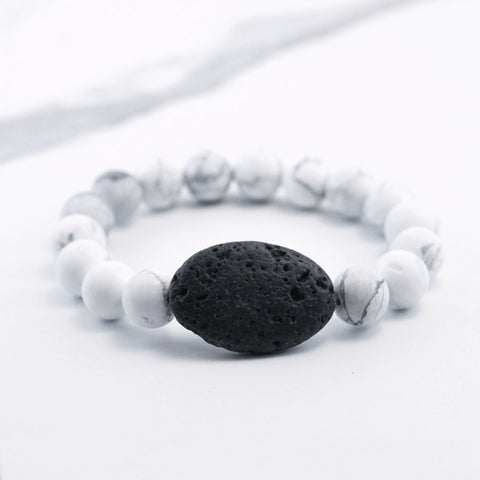 White Howlite and Oval Lava Diffuser Bracelet